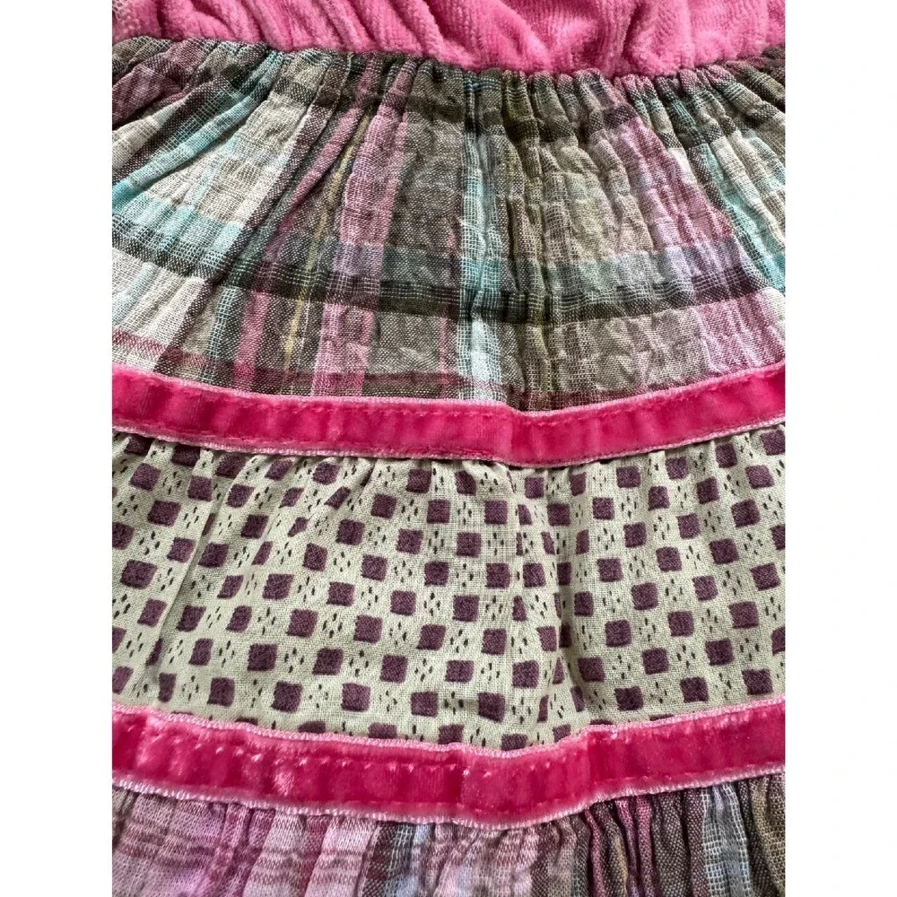 Little‎ Mass Dress Plaid Floral Applique Long Sleeve Pink Velvet 6M